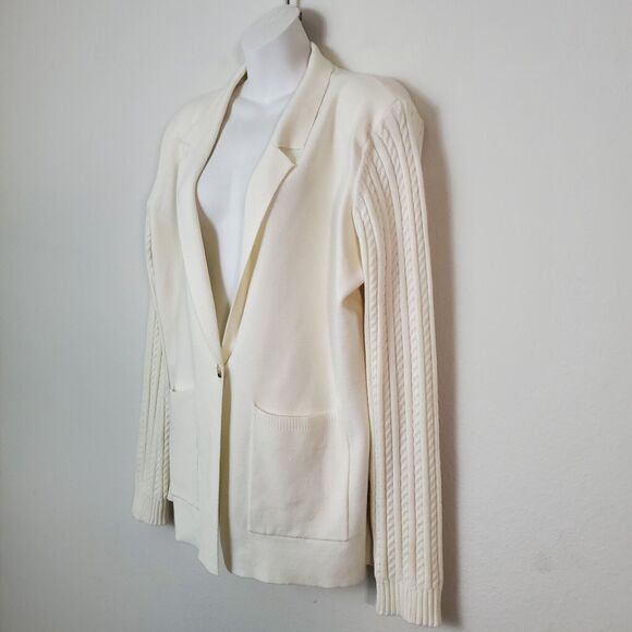 Como Vintage Cardigan Blazer XL Ivory White Knit Cable Sleeves Preppy Classic - Picture 7 of 10